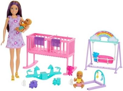 Barbie Skipper Doll & Nursery Playset with Accessories, Includes Twin Baby Dolls, Crib, Swing, See-Saw & More​​​