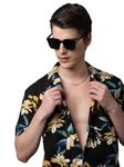 Besix Men Regular Fit Floral Printed Cuban Collar Casual Shirt (HS_57001_BLACK_L_Black_Large)