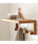 ODEJIA Wall Mounted 4-Hook Vintage Natural Wood Floating Bathroom Shelf & Towel Rack Wall Mounted Bathroom Display Storage Shelf Towel Hanger Rack Shelf