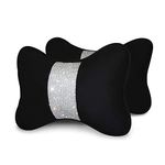 eing 2PCS Bling Car Seat Neck Rest Pillow Soft Plush Crystal Headrest Head Support Cushion Car Decor Accessories for Women,Universal Fit for Car Seat Headrest,Black