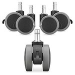 kwmobile Replacement Office Chair Wheels with Brake (Set of 5) - 11mm Stem Wheel Castors with Brakes Casters for Wooden and Hard Floors - Grey/Black