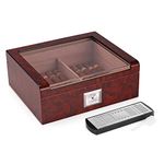 Woodronic Glasstop Cigar Humidor, Bubinga with Spanish Cedar Wood Lined for 35-50 Cigars, Perfect Desktop Display Cigar Box Set with Hygrometer and Humidifier