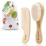 haakaa Baby Hair Brush and Comb Set for Newborns & Toddlers - Natural Soft Goat Bristles and Wooden Handle, Gently Grooms Baby's Hair, Ideal for Cradle Cap, Perfect Baby Gift, 2pk