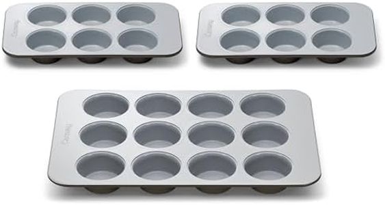 Caraway Nonstick Ceramic Muffin Pan Set - 2x 6 Cup & 1x 12 Cup – Non-Toxic, PTFE & PFOA Free – Aluminized Steel Core – For Baking Cupcakes, Muffins & More - Black