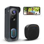 Wireless Video Doorbell Camera with Chime, Smart WiFi Door Bells with Voice Changer, PIR Motion Detection,1080P HD, Night Vision, Two-Way Audio, Battery Powered, 2.4G WiFi, IP66, Works with Alexa