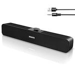 Computer Speakers for Desktop Monitors, PC Speakers, USB Powered 6W Stereo Soundbar with 2 Diaphragms,3.5mm Aux Input, Knob Volume Control, Wired Soundbar for Desktop Smartphones Laptop,Black