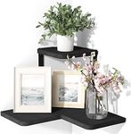 SRIWATANA Corner Shelf, Rustic Corner Wall Shelf Wood Storage Shelf for Bedroom, Living Room, Kitchen - Black