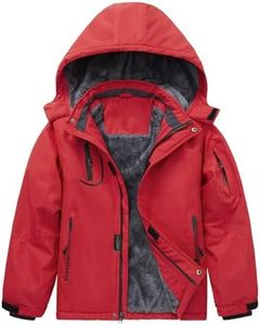 Arssm Boy's Waterproof Ski Jacket Kids Fleece Lined Warm Winter Snow Coat Thick Hooded Snowboard Jackets(Red-10-12Y)