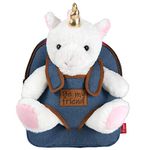 PERLETTI Plush Unicorn Backpack for Kids with Fluffy Stuffed Puppet - Toddler Children 3 4 5 Years Jeans Daypack for Kindergarten School - Baby Boy Girl Cuddly Animal Handbag - 21x27x9 cm (Unicorn)