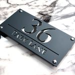 K SMART SIGN | LUXE H3 F32 | House Numbers Plaques House Numbers Door Laser Signs Number Name Personalised Plaques For Outside 3D Laser Cut acrylic Mirrored Marble (Dark Gray & Silver Mirror)