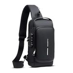 FLYNGO Sling Bag for Men Stylish Crossbody Backpack for Men & Women, Anti-Theft Chest Bag with USB Charging Port, Messenger Bags, Casual Shoulder Bag (Full Black)