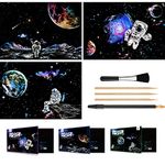 Scratch & Engraving Art Paper(16"x11.2") for Kids & Adults, Rainbow Sketch Painting Landscape Scratchboard, Craft Kits: 3 Pack with 4 Tools - Drawing Pens, Clean Brush (Space Night)