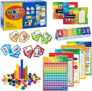 Excello Global Educational Math Kit - 315 Piece Set Includes Educational posters, flash cards, math cubes, flip chart, and sliding fact finders