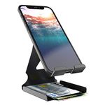 ELV Universal Mobile Phone Tabletop Stand Holder Mount with Inbuilt Cable Organiser and Card Holder - Black