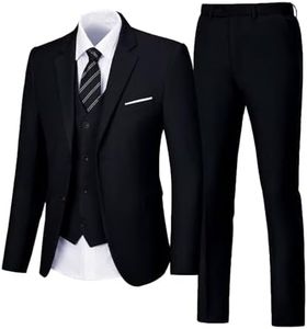 Aowdoy Men's 3 Piece Suits 2 Button Slim Fit Wedding Dress Tuxedo for Men Prom Business Casual Suit Black L