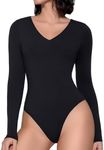 Avidlove Womens Bodysuit Double Lined Body Shaper Body suit Deep V Neck Bodysuits Snap Crotch Body Suits Casual(Black,S)