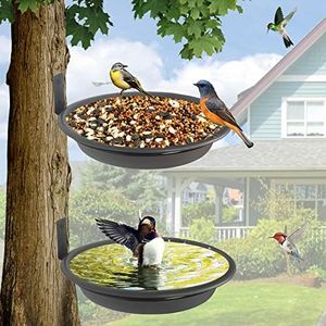 2 Bird Feeders Tree Mounted with Heavy Duty Sturdy Steel, 9.15” in Diameter×1.53" Deep Dark Brown Bird Bath Tray,Installed on Wooden Fences, Trees, Deck,Indoor and Outdoor Walls