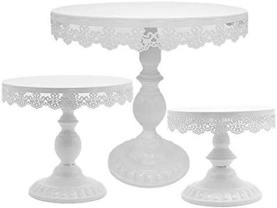 8 Inch / 10 Inch / 12 Inch/Three Layers Lace Cake Plate Iron Cake Stand Round Pedestal Dessert Holder Cupcake Display Rack Birthday Wedding Party Decoration White Color (8inch +10inch +12inch)