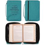 Christian Art Gifts Men/Women's Bible Cover Strength & Dignity Proverbs 31:25, Teal Canvas, Large