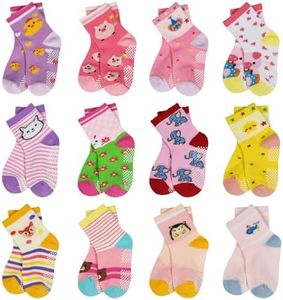 HYCLES Anti Slip Toddler Socks, 12 Pairs Non-Skid Cotton Grip Kid Socks for 5-7 Years Kids Boy Girl