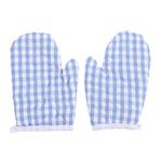 2Pcs Kids Oven Mitts Heat Resistant for Children Play Kitchen, Anti- Scald Gloves Microwave Oven Gloves Kitchen Mitts for Kids Toddler Safe Baking Cooking ( Light Blue Checkered )
