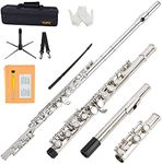 VANPHY Closed Hole C Flute 16 Keys Nickel-Plated Flutes For Beginners Student Flute Instrument With Case Stand Cleaning Cloth Gloves Tuning Rod (Silver)