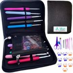 Athena's Elements 100% Accurate USA Standard Sizing - Perfect Hook & Case Set with Removable Pocket & Complete Knitting Accessories (Black)
