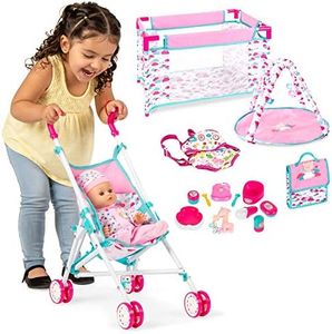 Best Choice Products Kids 15-Piece 13.5in Newborn Baby Doll Nursery Role Play Playset w/Stroller, Travel Cot, Play Mat, Travel Bag, Carrier, Seat, Accessories