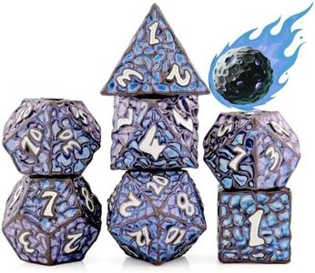 PJOY Metal D&D Dice Set for Dungeons and Dragons Dice with Case Meteorite Black Blue Glitters 7PCS 16mm Role Playing Cool DND Gifts for Players DM Board Game Masters