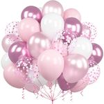 Pink White Balloons, Ousuga 60 pcs 12 Inch Pastel Pearl Pink White Metallic Pink Confetti Latex Balloons for Girls Women Birthday Wedding Baby Shower Baptism Anniversary Engagement Party Decorations