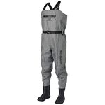 BASSDASH 3D Boot Foot Game Wader Ultra High Strength Black Plaid Nylon PVC Fishing Hunting Chest Waders for Men (Heather Grey, 2XL Long Feet 12-13)