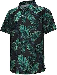 Mens Polo Shirts Short Sleeve Casual Stylish Dry Fit Performance Designed Collared Golf Polo Shirts(Tropic Palm Leaf#06,4XL)