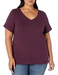 Amazon Essentials Women's Short-Sleeve V-Neck T-Shirt (Available in Plus Size), Burgundy, XXL Plus