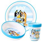 Bluey 3pcs Reusable Bicolor Premium Kids Dinner Tableware Set Plate, Bowl & Tumbler, BPA Free