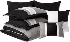 Chic Home 8-Piece Embroidery Comforter Set, Queen, Livingston Black