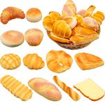 12 Pieces Fake Food Realistic Artificial Toy Bread Cupcake Slice Fake Donuts Desserts Decoration Macaroon Birthday Toys Faux Fruit Simulation Croissant Fake Model Pu Photography Props(Bread)