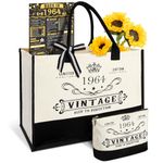 60th Birthday Gifts for Women Canvas Tote Bag Travel Gear, Unique 60 Years Old Gifts for Wife/Sister/Mom/Friends/Aunt/Her Turning 60, Vintage 1964 Beach Bag & Cosmetic Bag & Back in 1964 Poster