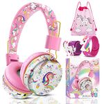 JYPS Cute Kids Headphones Wireless, Unicorn Headphones for Girls, Bluetooth Adjustable Toddler Headphone Over Ear for Age 2+, with Microphone, Compatible with iPad/Fire Tablet (pink)