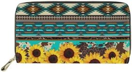 GIFTPUZZ Fashion Printed Womens Walllets RFID Blocking Multi Card Case Clutch Purse Zip Around, Aztec, One Size, Casual