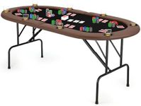 ZivPlay Poker Table Foldable Portable Poker Table 8 Player Folding Poker Table with Casino Grade Felt Padded Rails and Cup Holders for Texas Holdem and Other Gambling Poker Games 72" Oval