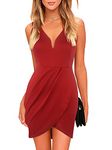 oxiuly Women's Wrap V Neck Bodycon Ruched Cocktail Party Dress Chic Church Wedding Club Pencil Dresses OX345 (M, Wine)