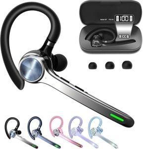 HEIBAS Bluetooth Headset, Wireless Bluetooth Earpiece with 500mAh Charging Case 72 Hours Talking Time Built-in Microphone for iOS Android Cell Phone, V5.1 Hand-Free Headphones for Trucker, Office