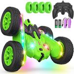 Terucle Remote Control Car, Rc Cars Stunt Car Toys New Upgraded Strip Lights and Headlights Car Toys Double-Sided 360° Rotating 4WD Rc Drift Truck for Boys Girls Birthday Gift (Green)