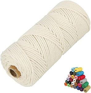 45 Color Options Macrame Cord 2mm/3mm/4mm/5mm/6mmx109 Yards Cotton Cord, 4 Ply Twisted Yarn, Natural Perfect Supplies DIY Crafts (Natural White)