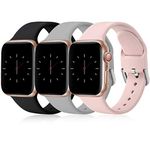 Wepro Pack 3 Straps Compatible with Apple Watch Strap 42mm(Series 10) 38mm 40mm 41mm Women Men, Soft Silicone Strap for iWatch Series 10 9 8 7 6 5 4 3 2 1 SE, Black/Grey/Pink