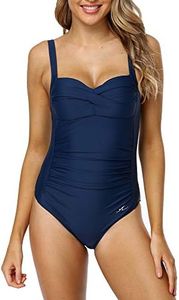 Adoretex Women's Tummy Control Shirred Push Up Bra One Piece Swimsuit (FN039) - Navy - 10