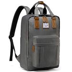 VASCHY Backpack for Women, Men Vintage School Backpack Travel Work Rucksack Water Resistant Daypack with Button Top Handle (Dark Grey)