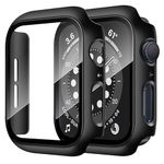 PENGUIN KART Apple Watch Case 41mm Series 7/8 / 9,Hard PC Bumper Case All-Around Edge Protective Cover Frame Built-in 9H Hardness Tempered Glass Screen Protector, (41MM, Shiny Black)