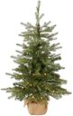 National Tree Company 3 ft Pre-Lit Nordic Spruce Mini Artificial Christmas Tree, Burlap Base, Red Bow, 50 Clear LED Lights, 363 Tips, Timer, Green