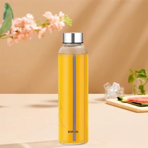 Borosil Artisan Series Sintra 550ml Narrow Mouth Glass Bottle with Metal Lid | 100% Borosilicate, Fridge Safe, Leakproof, Easy to Carry | Store Water, Lassi, Juice, Smoothies | Dishwasher Safe